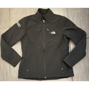 North Face Women’s Black Softshell Jacket Size Large Logo On Sleeve Fleece Lined